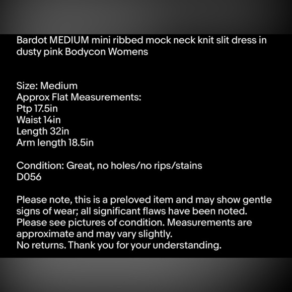 BARDOT Mini Ribbed Mock Neck Knit Slit Dress in Dusty Pink Bodycon Womens Medium - Picture 7 of 10